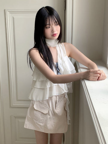 Allu Scarf Set Chiffon Can Can Frill Sleeveless Blouse